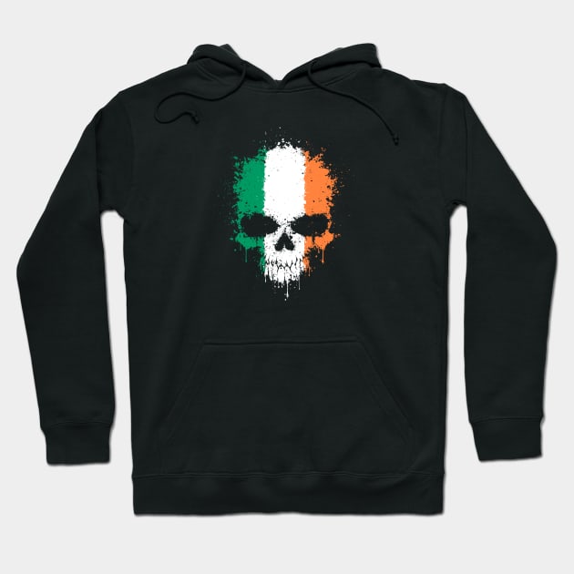 Chaotic Irish Flag Splatter Skull Hoodie by jeffbartels